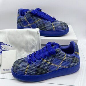 Burberry Box Knit Low Up Men’s Sneakers Blue Check Lace Up EU 45 US 12